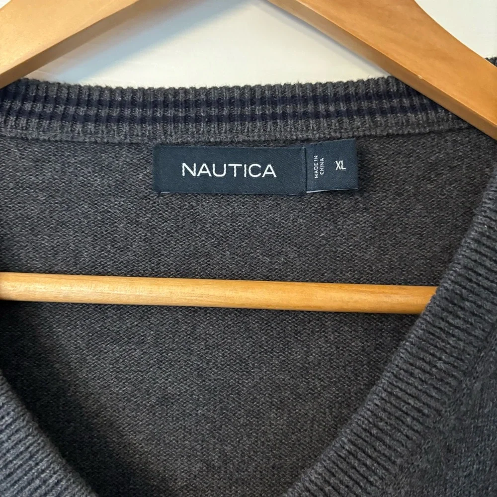 Nautica Gray V-Neck Sweater Classic Style